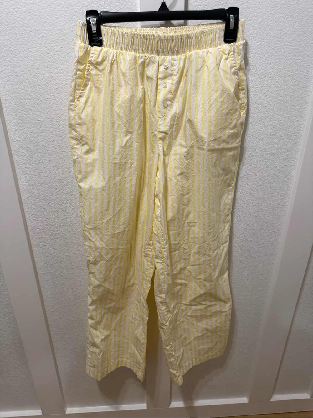 Women’s Better together Yellow Stripe Elastic Waist Pants buttons lightweight M
